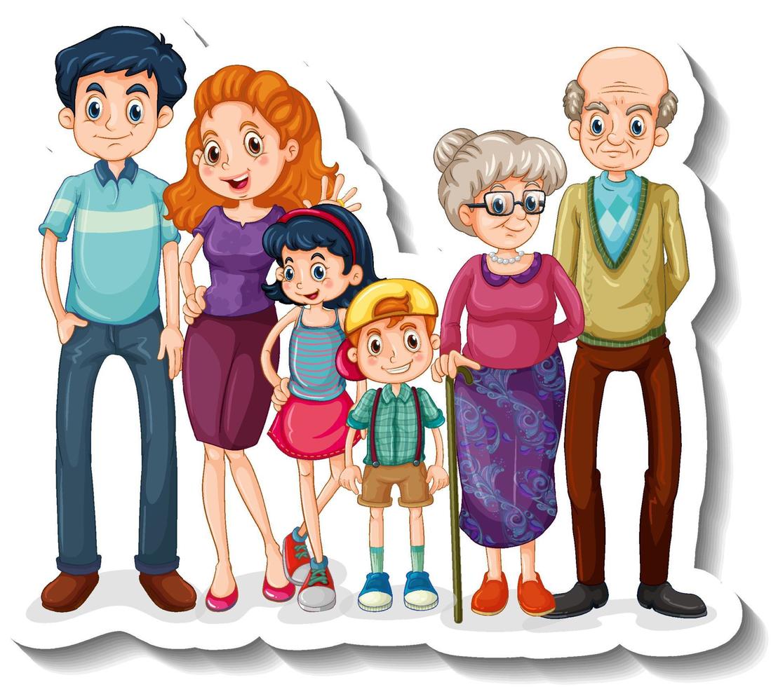 una plantilla de pegatina con un gran personaje de dibujos animados de miembros de la familia vector