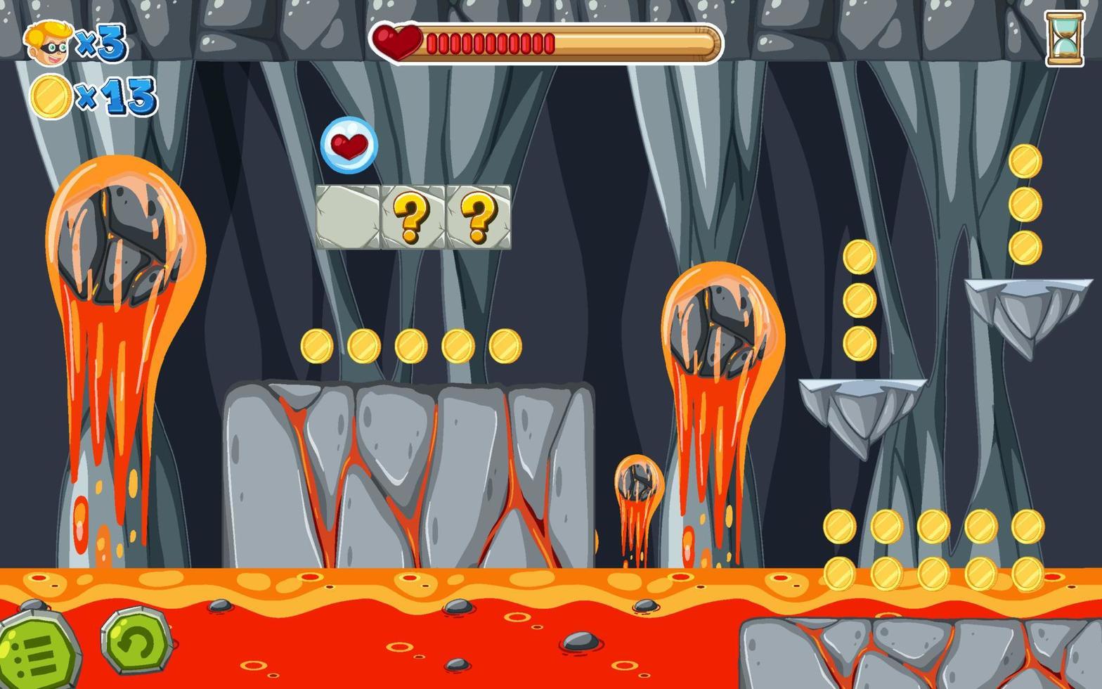 plantilla de juego de plataformas de cueva de lava vector