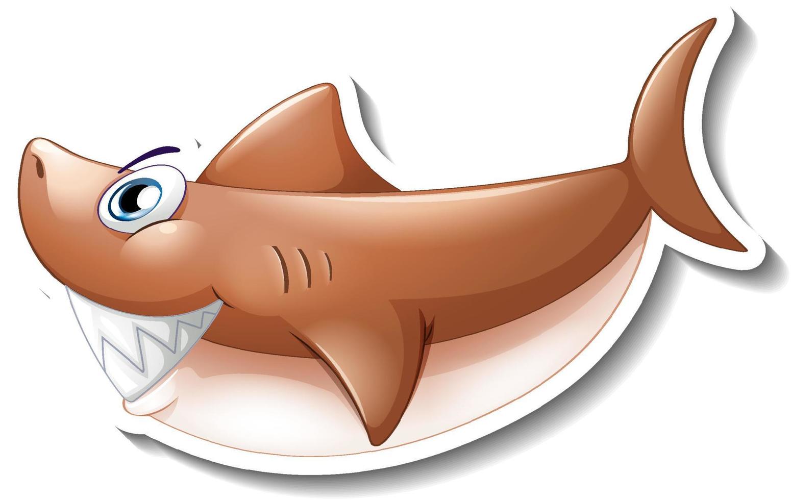 Brown shark cartoon sticker vector