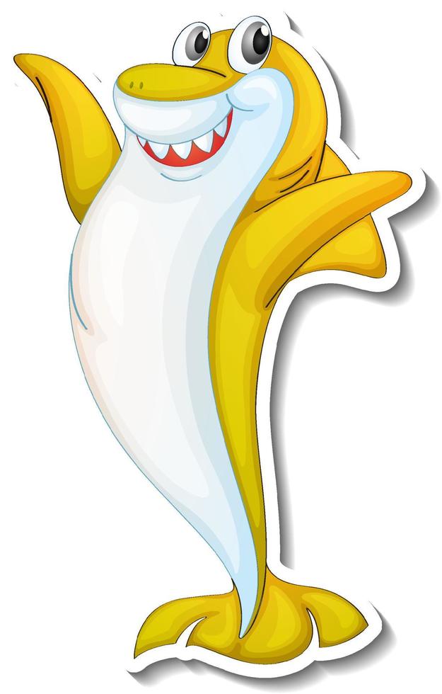 Funny yellow shark cartoon character sticker vector
