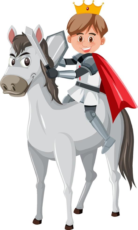 Knight riding horse cartoon character on white background vector