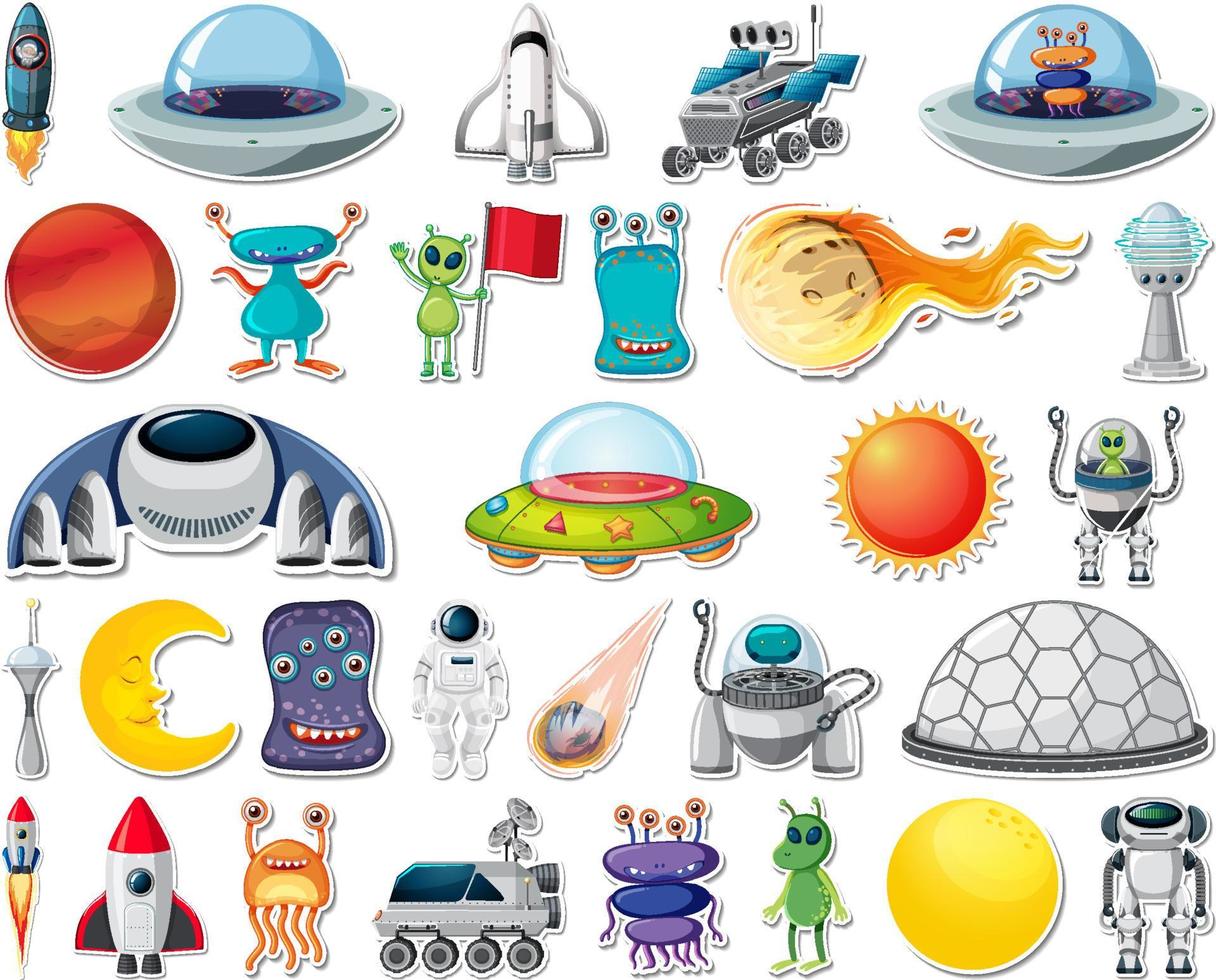 Set of stickers with Solar system objects isolated vector