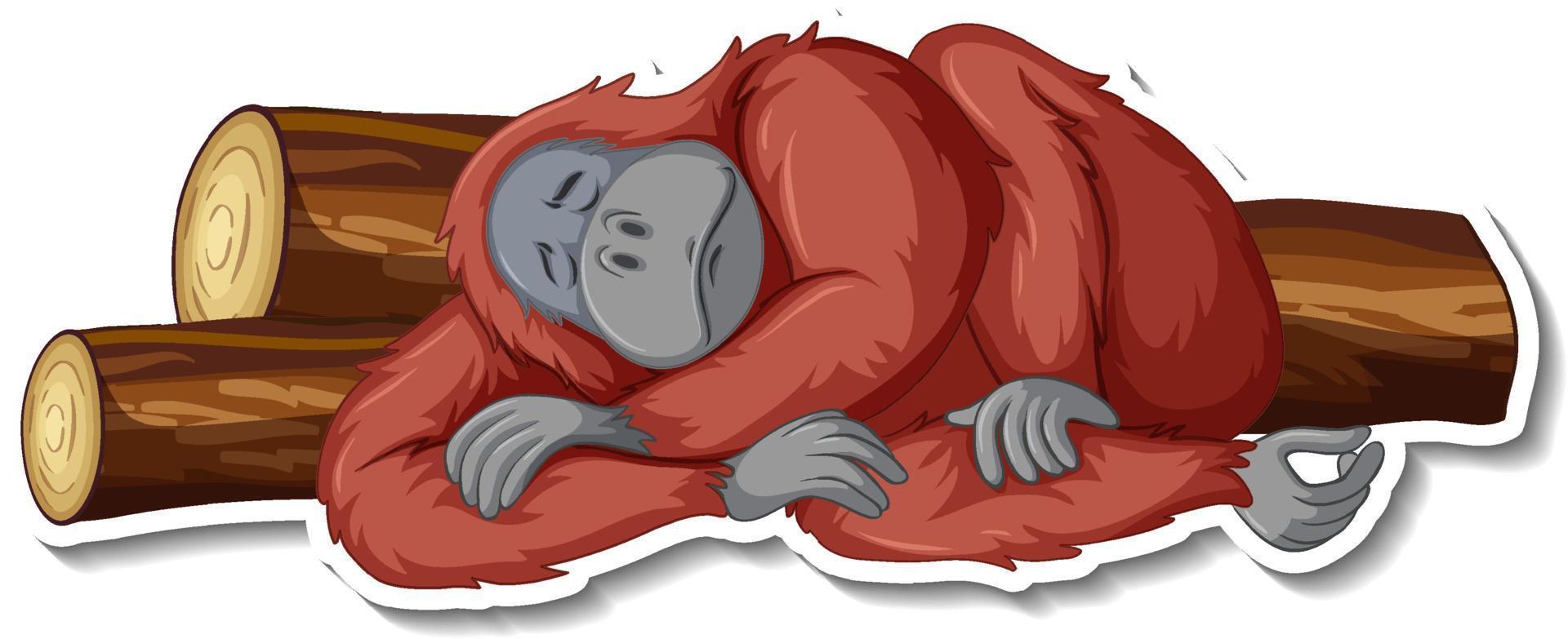 Sad orangutan laying down cartoon sticker vector