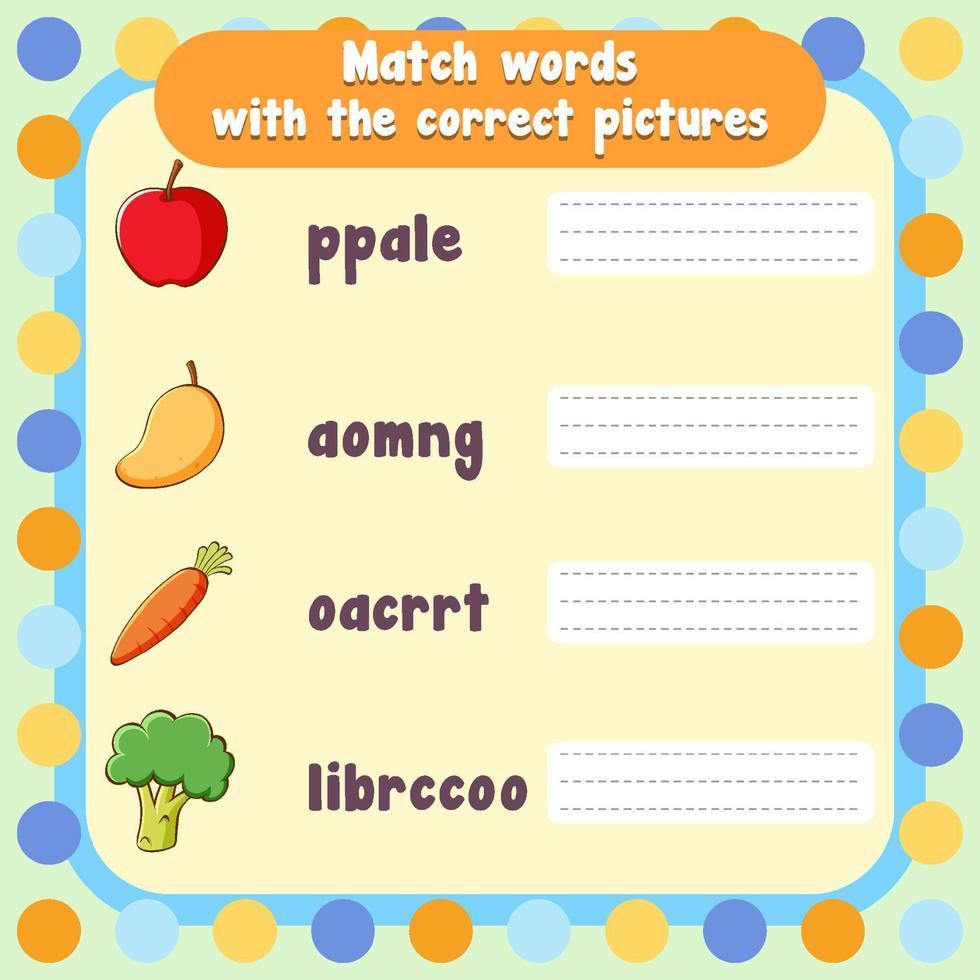 Spelling word game worksheet template vector