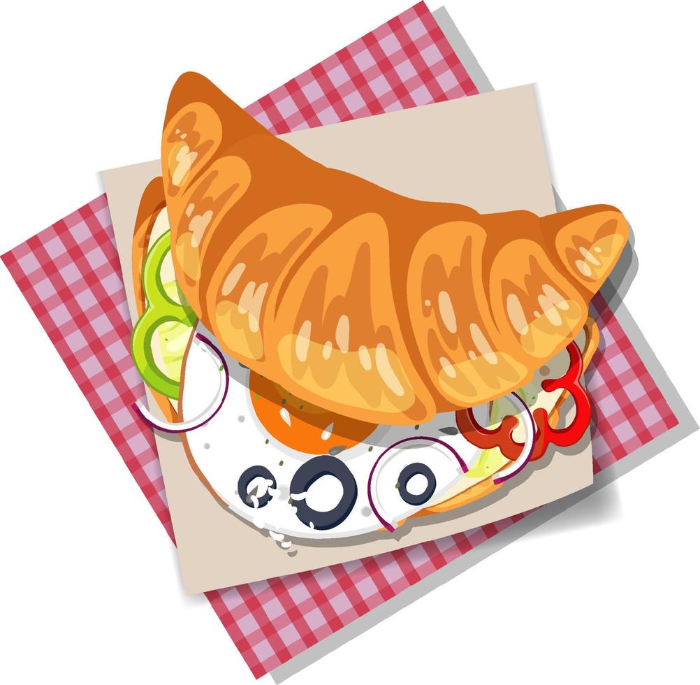 Breakfast croissant sandwich with vegetable and egg isolated vector