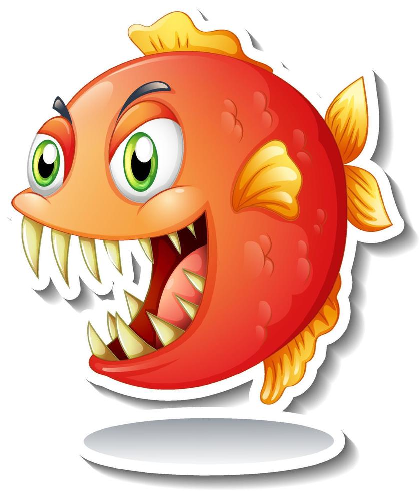 Angry piranha fish cartoon sticker vector
