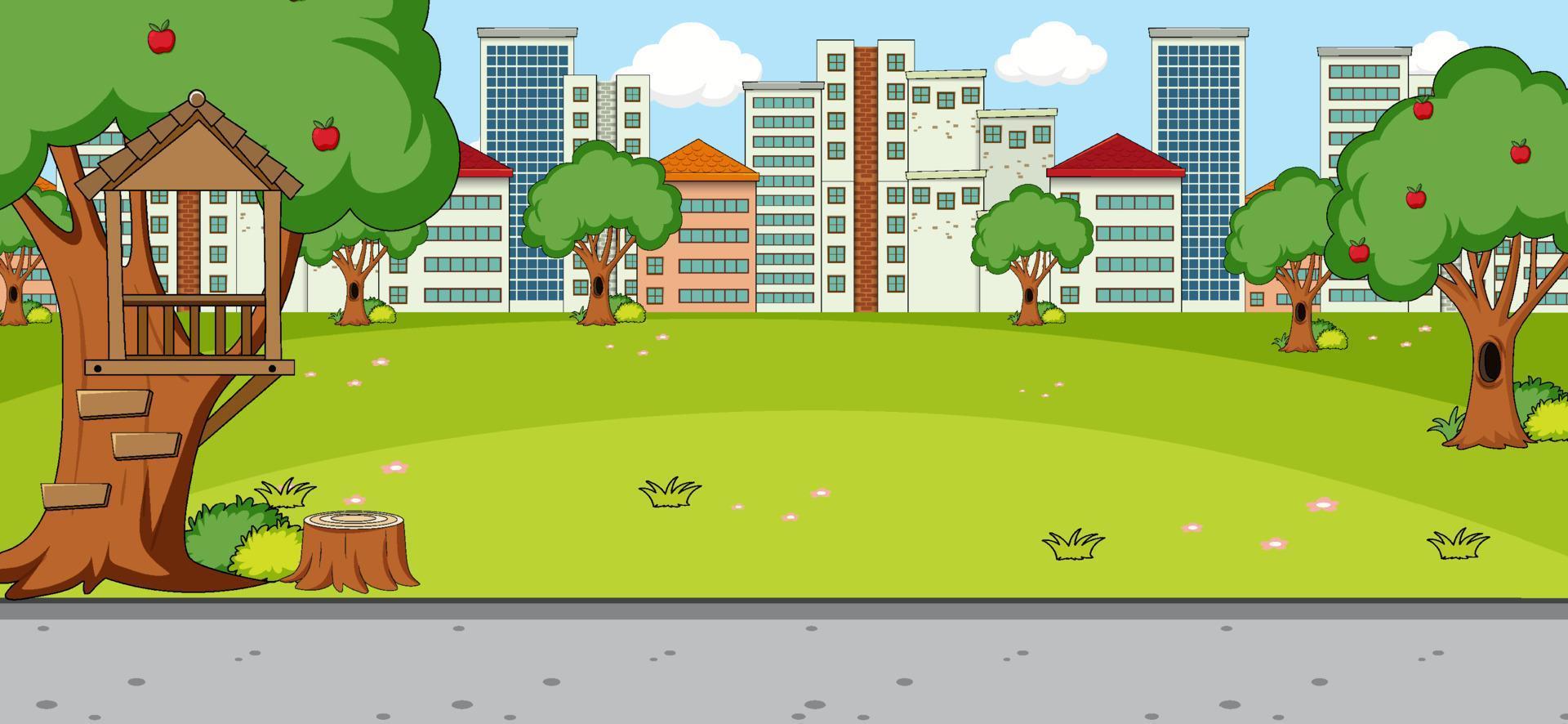 escena horizontal con fondo de parque y paisaje urbano vector