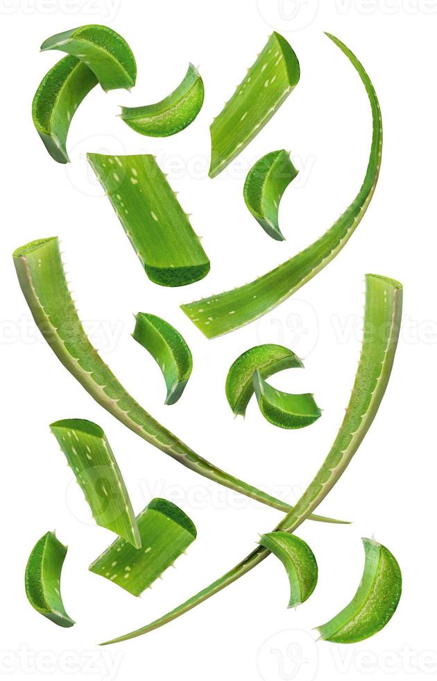 Aloe vera slices and leaves isolated on a white background photo