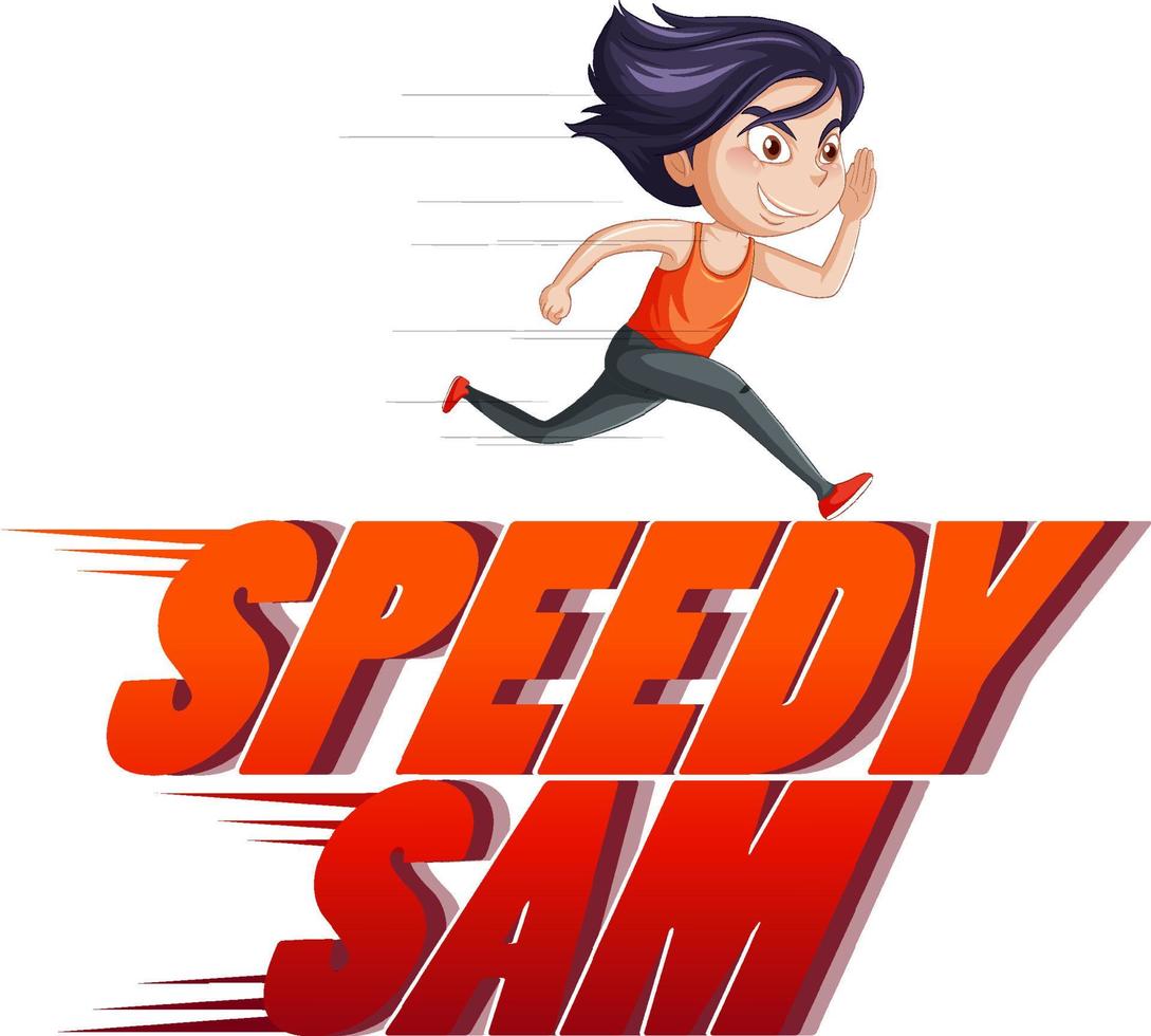 Speedy Sam logo text design with running girl vector