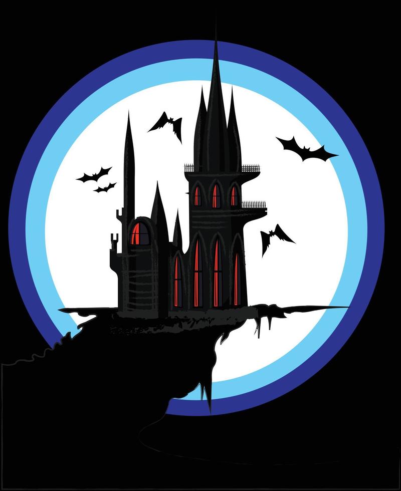 Black dark castle located on the edge of a deserted high hill vector