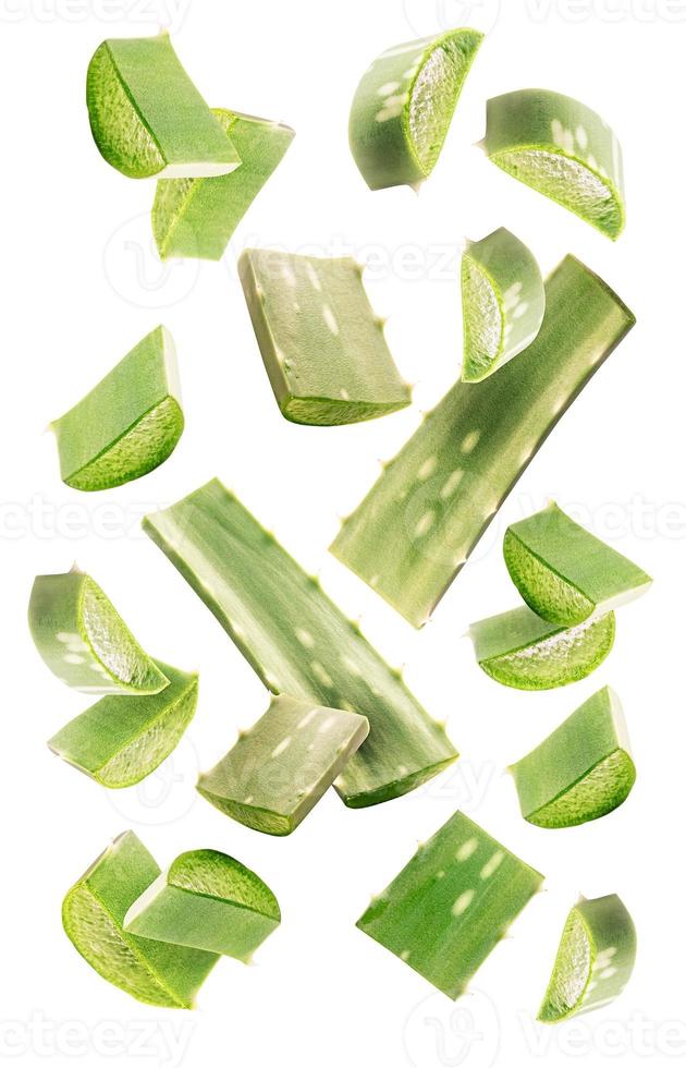 Aloe vera slices and leaves isolated on a white background photo