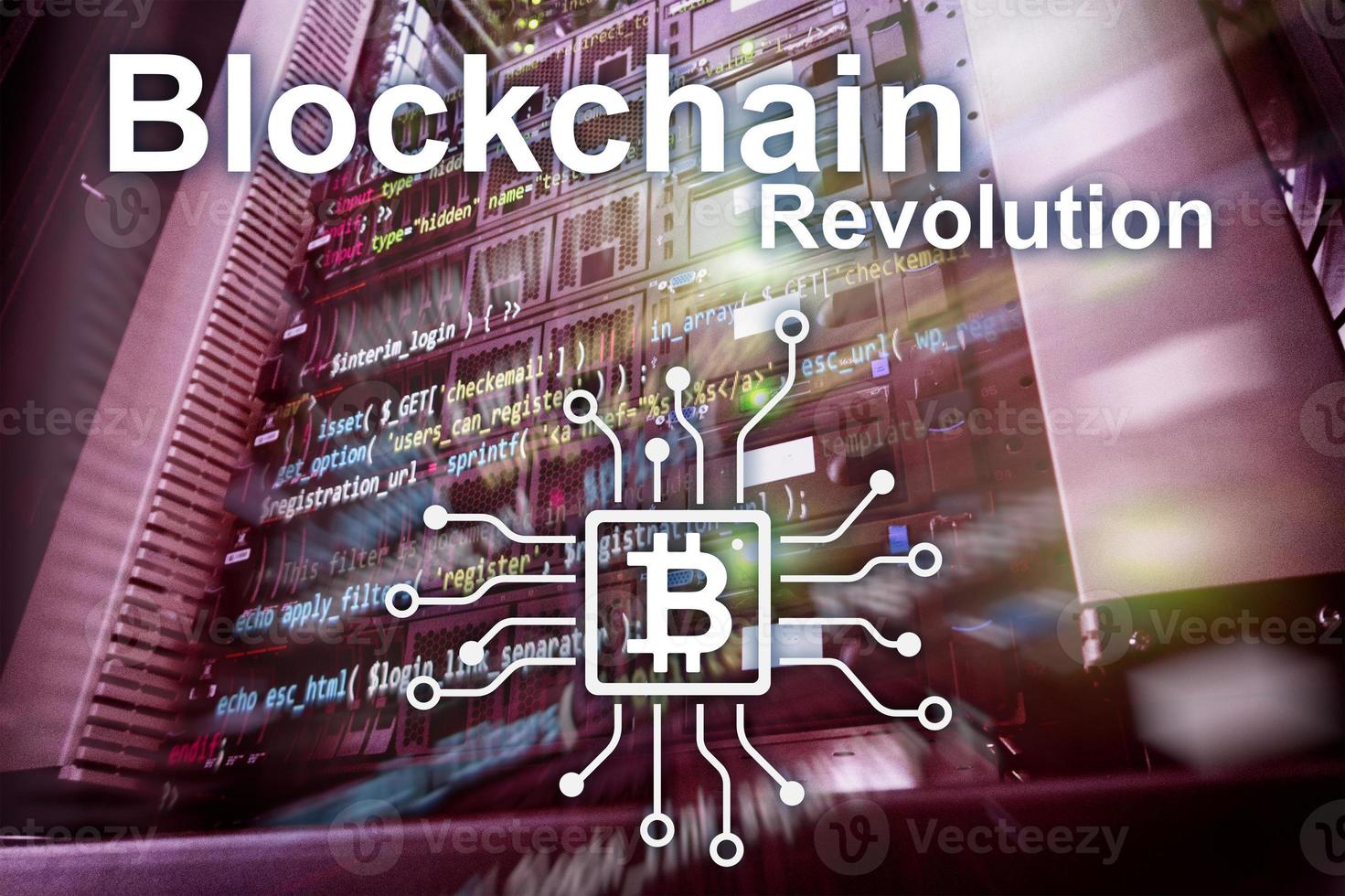 revolución blockchain, tecnología de innovación en los negocios modernos. foto