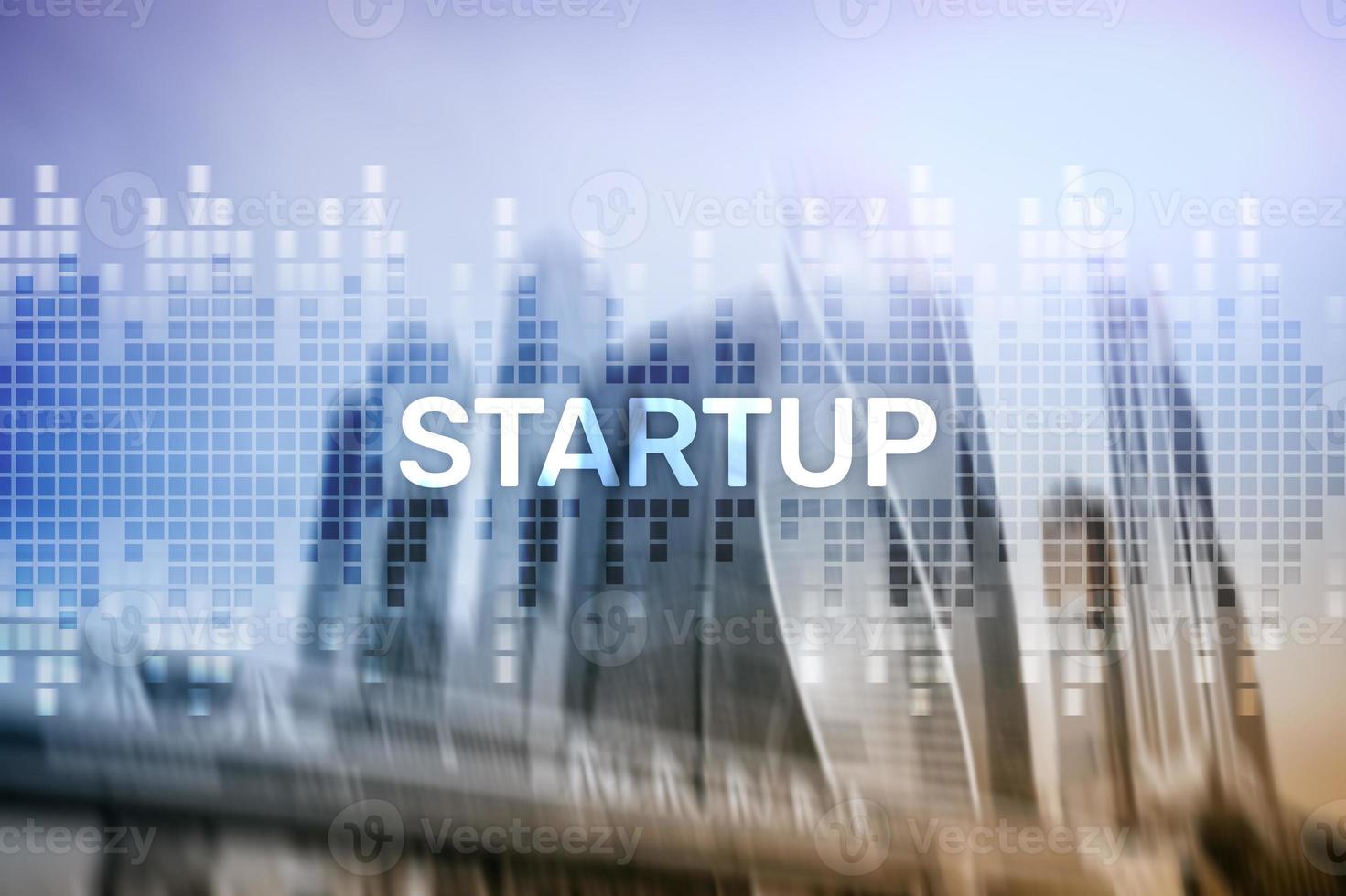 Startup concept with double exposure diagrams blurred background photo