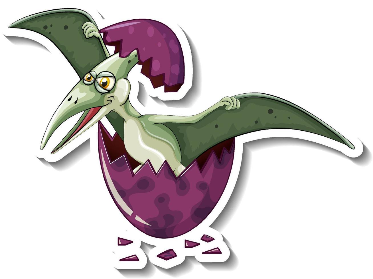 Pteranodon dinosaur hatching from an egg cartoon character sticker vector