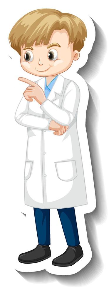 Scientist boy cartoon character sticker vector