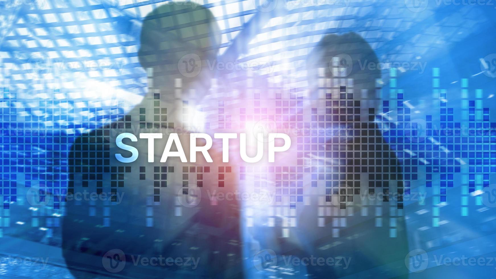 Startup concept with double exposure diagrams blurred background photo