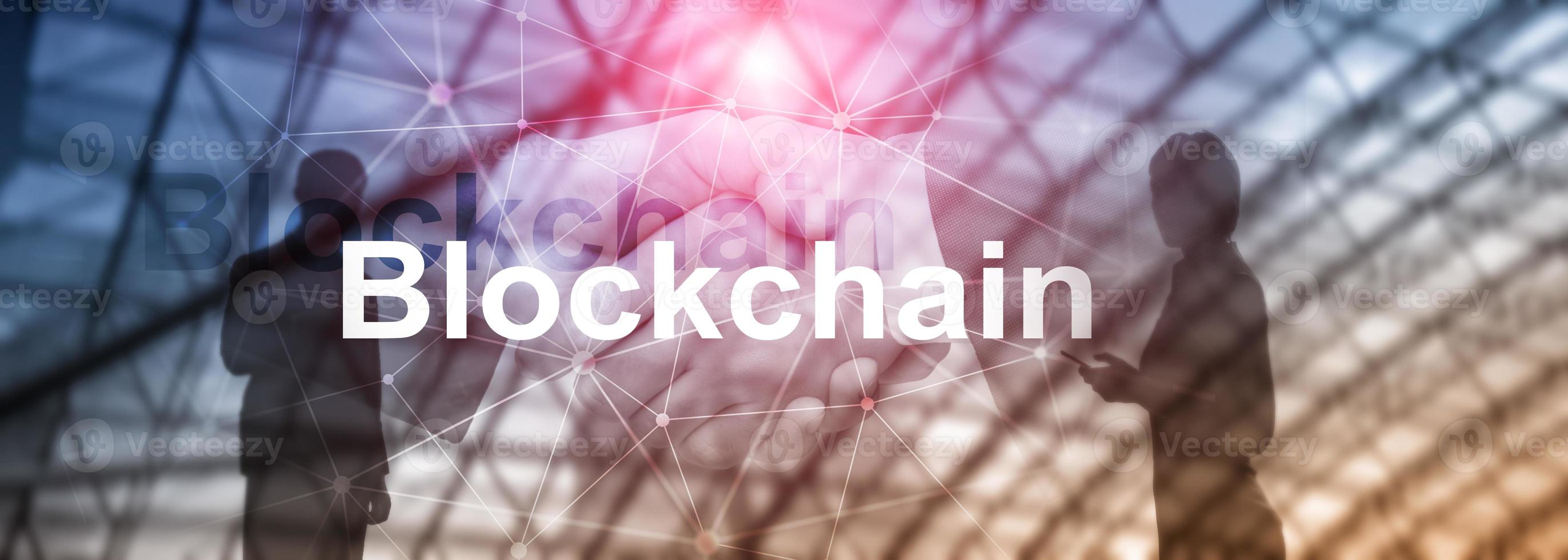 Blockchain technology Concept on server background. Data encryption. photo