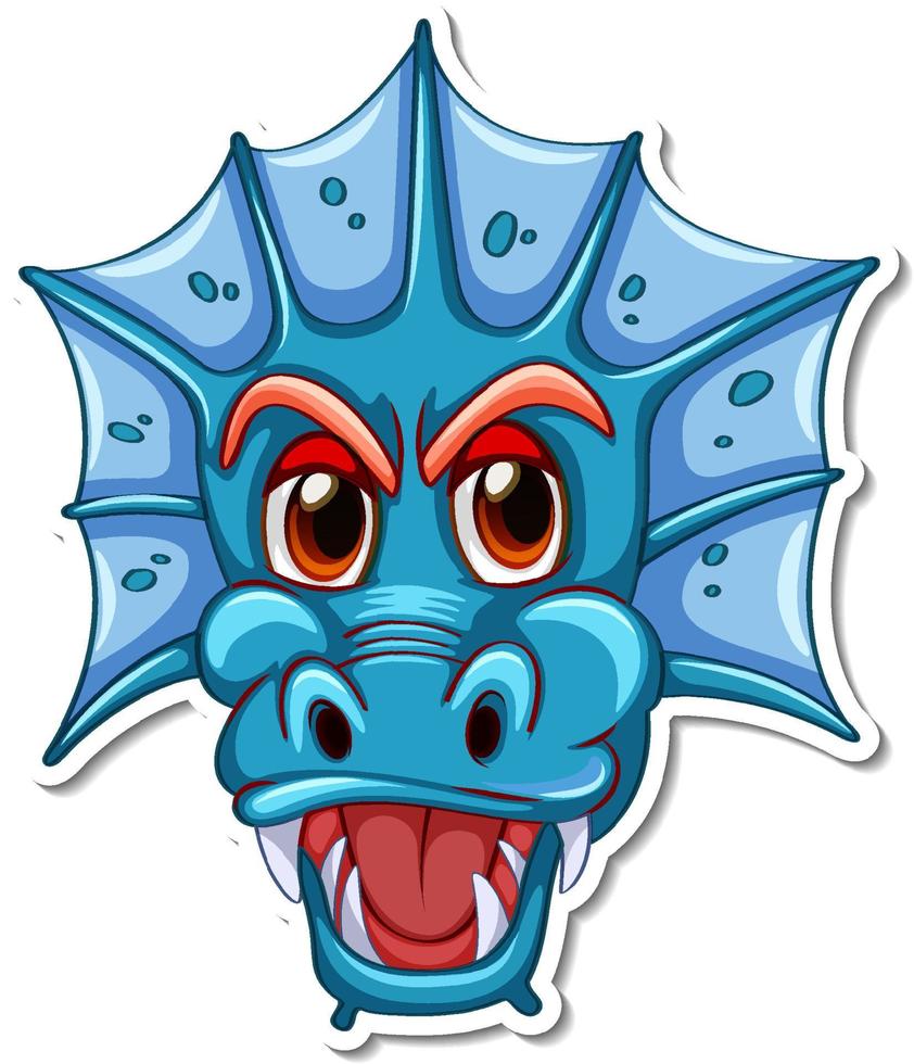 Face of blue dragon cartoon character sticker vector