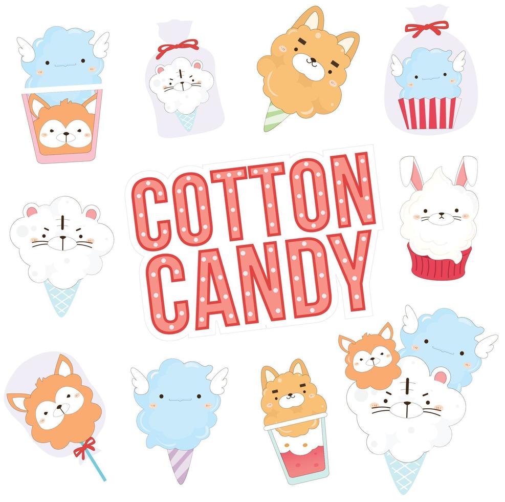 Animal Cute Cupcake  Cotton Candy vector