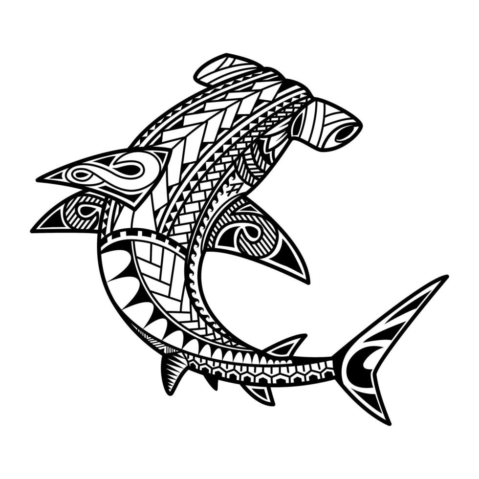 Tribal hammer Head shark pattern vector