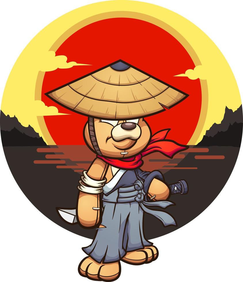 oso de peluche samurai vector