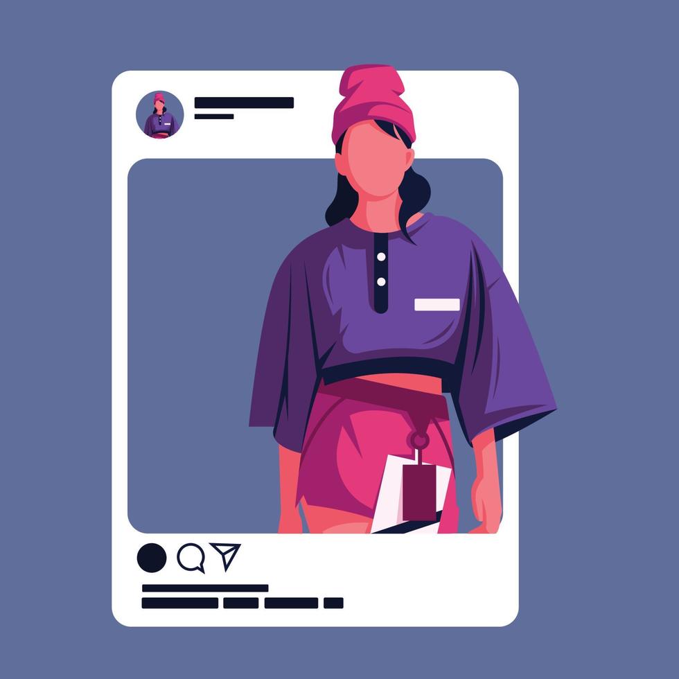 girl character with social media layout flat illustration vector