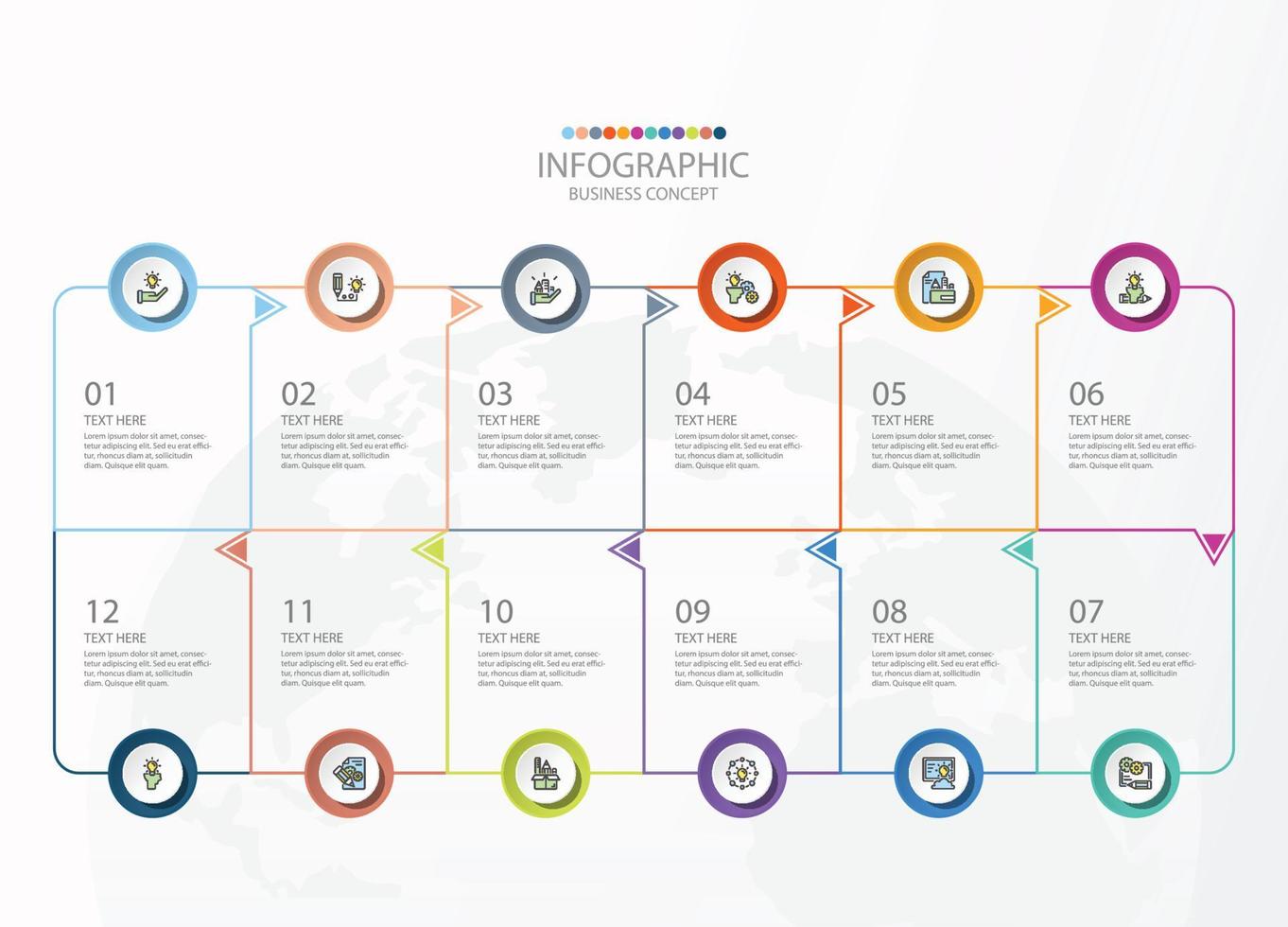 infografía de forma cuadrada con 12 pasos. vector