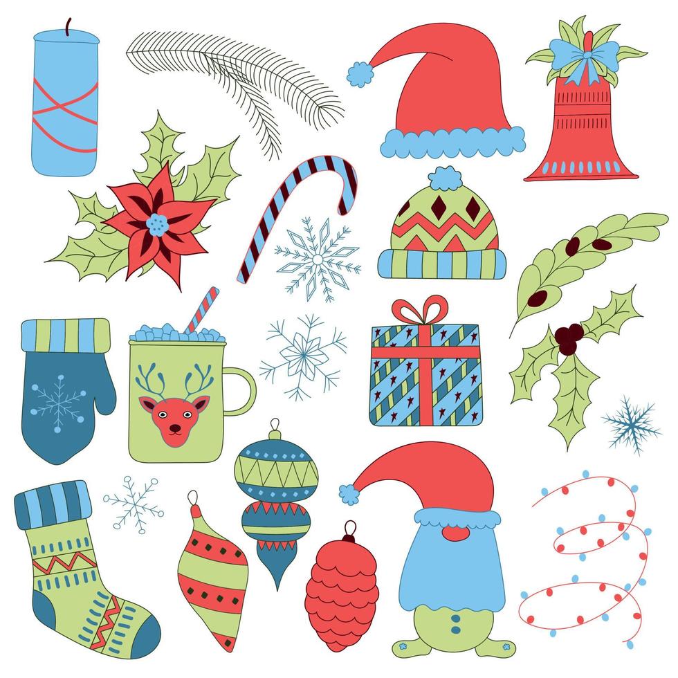 Christmas set of elements for decorating cards, banners, wrapping paper and other holiday projects vector