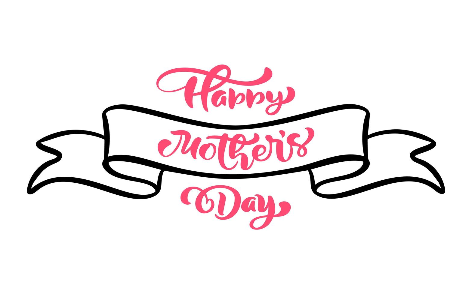 Feliz día de la madre texto de letras a mano en cinta de vector stilyzed. ilustración buena para tarjetas de felicitación, carteles o pancartas, icono de postal de invitación