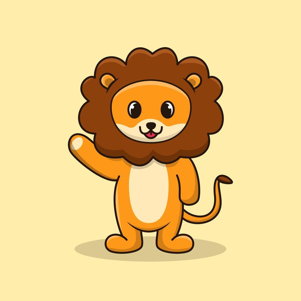 Cute and adorable lion smile and waving hand vector cartoon illustration