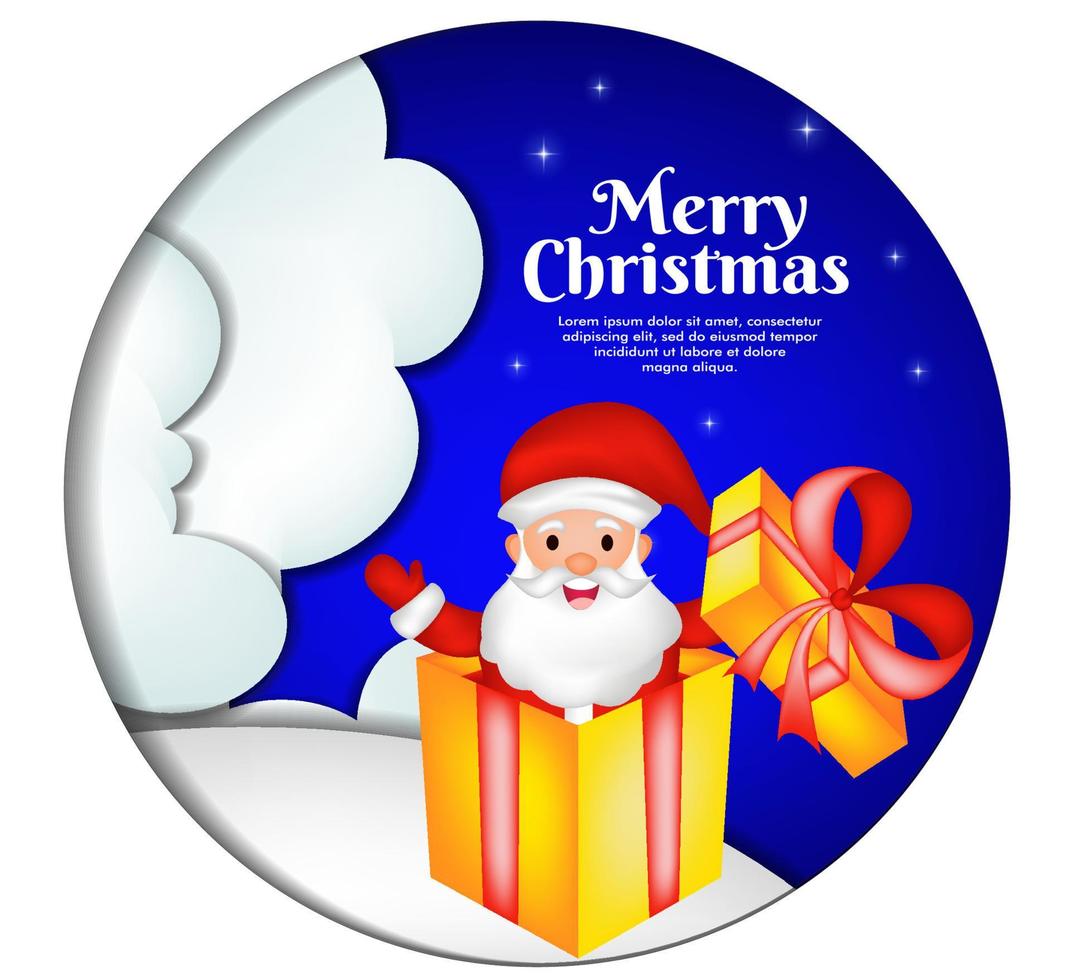 greeting card for christmas with santa clause and gift box vector