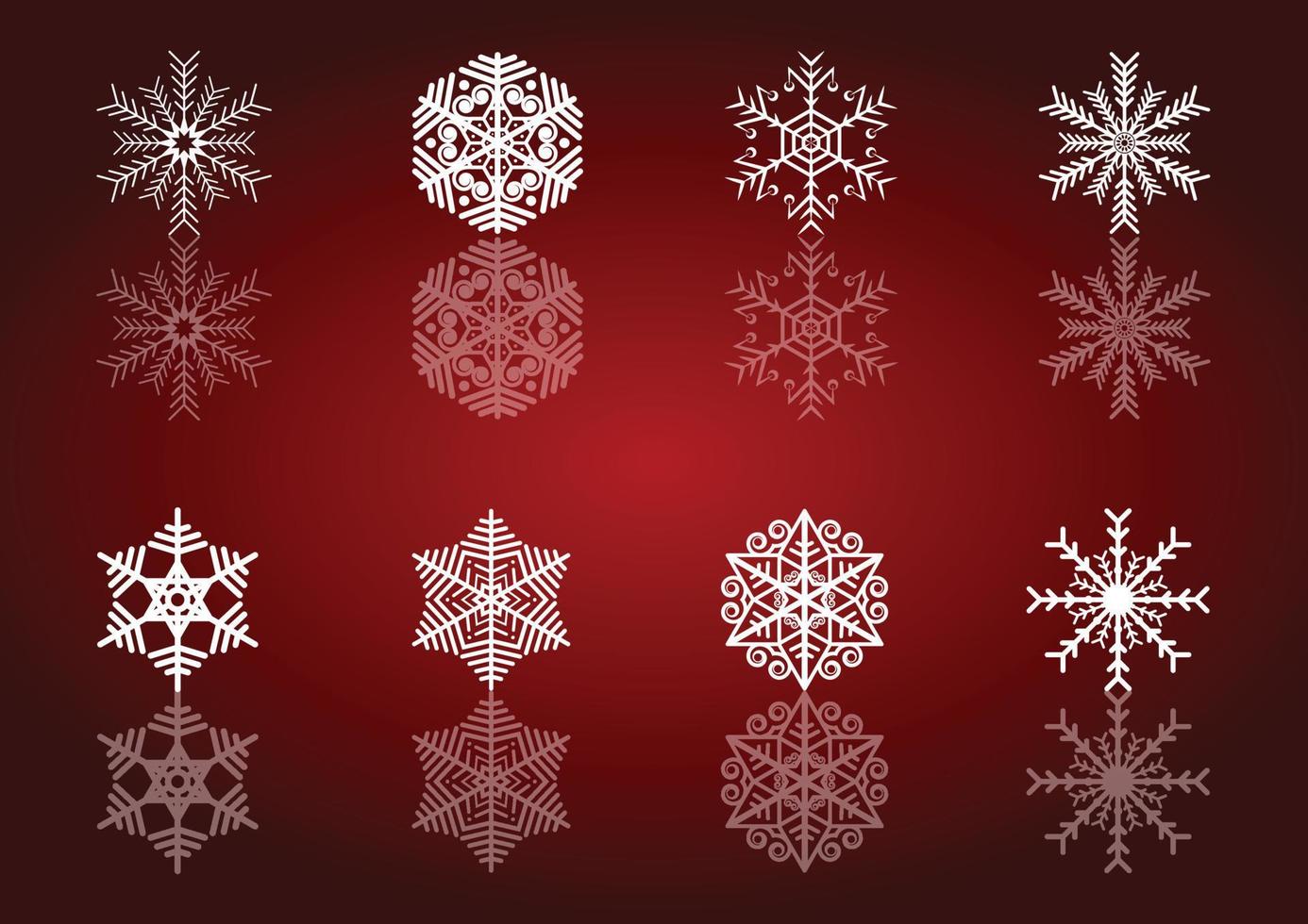 8 paquete de copos de nieve navideños 3 vector