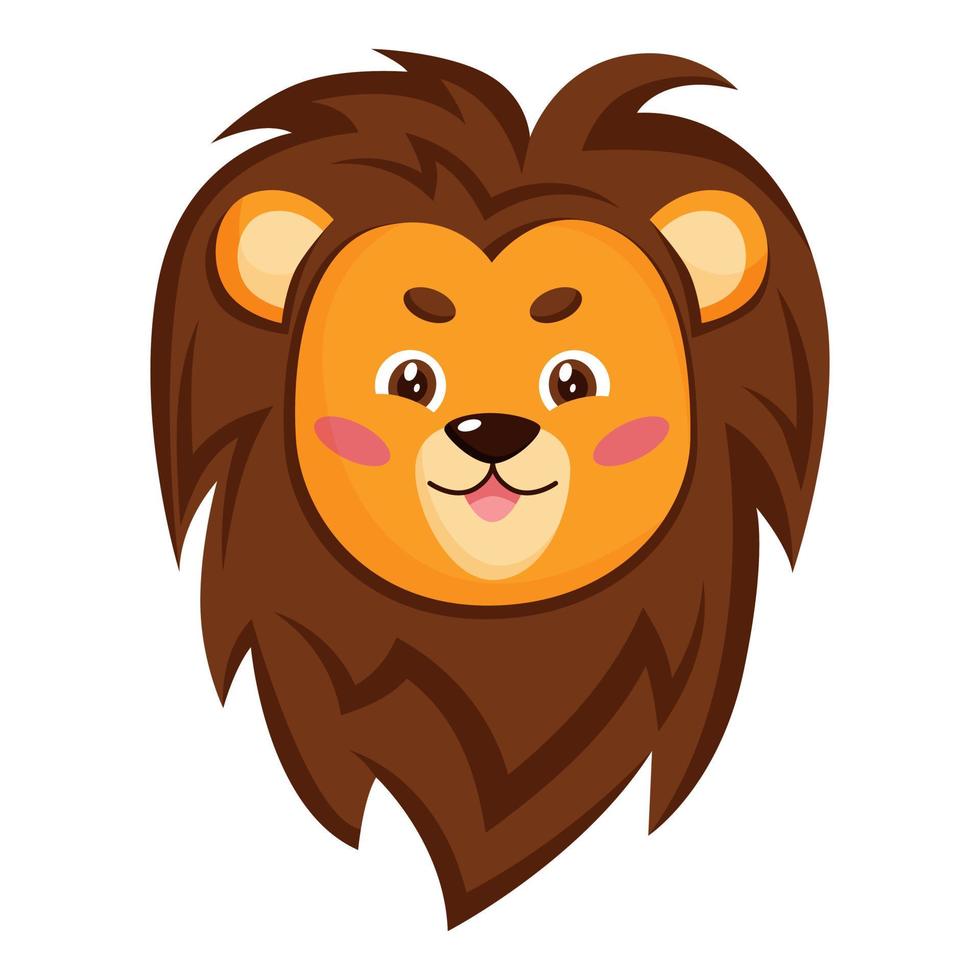 Cute cartoon lion head. Vector illustration isolated on white background for icon, logo, graphic element.