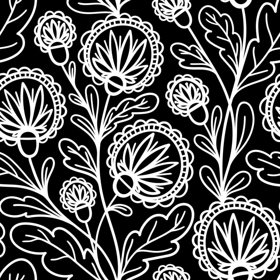 Fondo transparente de vector negro con tejido de flores redondas blancas