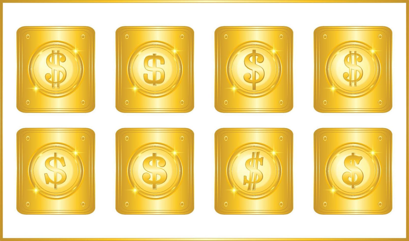 Icon set dollar logo with golden flat button vector