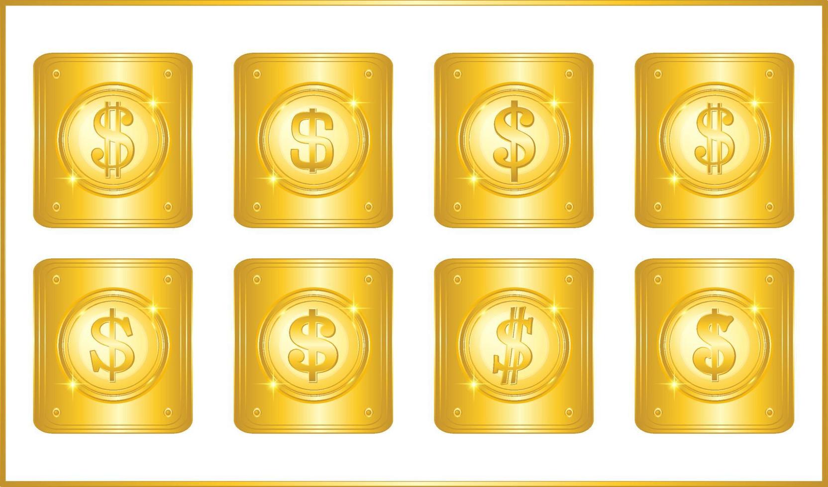 Icon set dollar logo with golden flat button vector