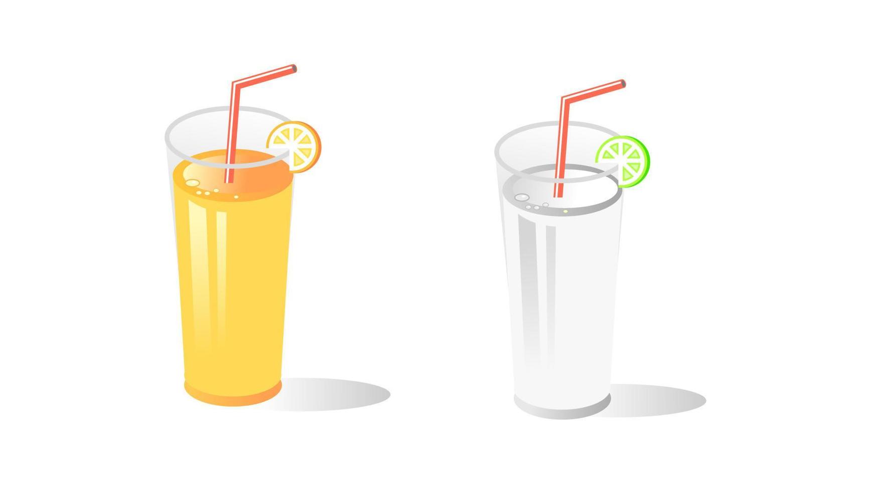 zumo de naranja natural natural en un vaso. rodaja de naranja, tubo para beber. alimentos orgánicos saludables. naranja. ilustración vectorial de diseño plano. Aislado en un fondo blanco. toma vitaminas. vector