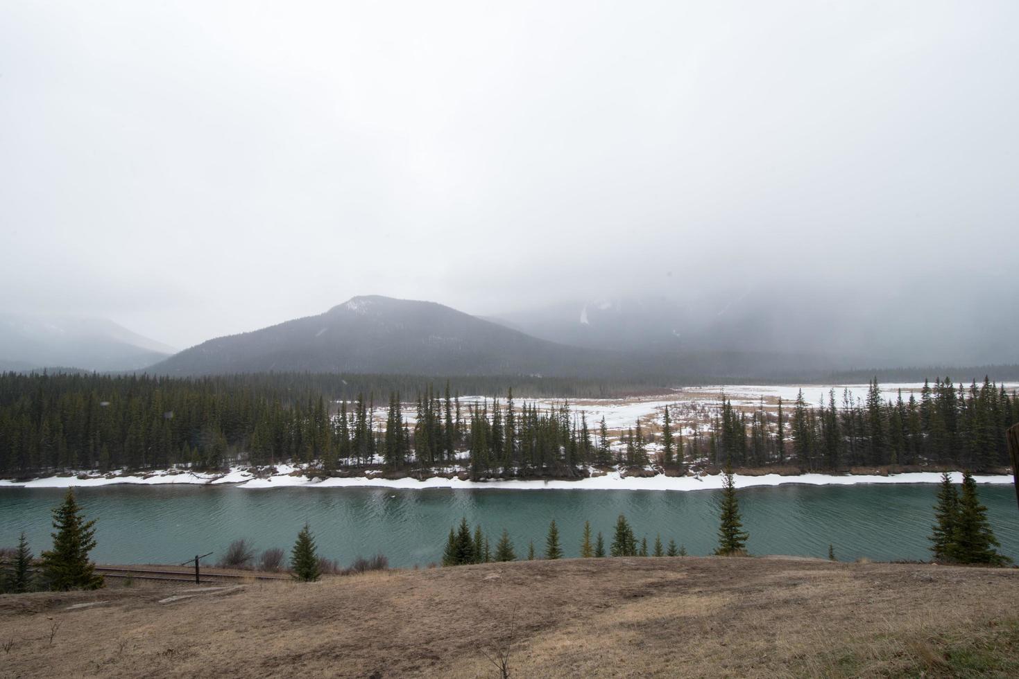 Aerial view of river in springtime at Banff National Park, ALberta, Canada photo