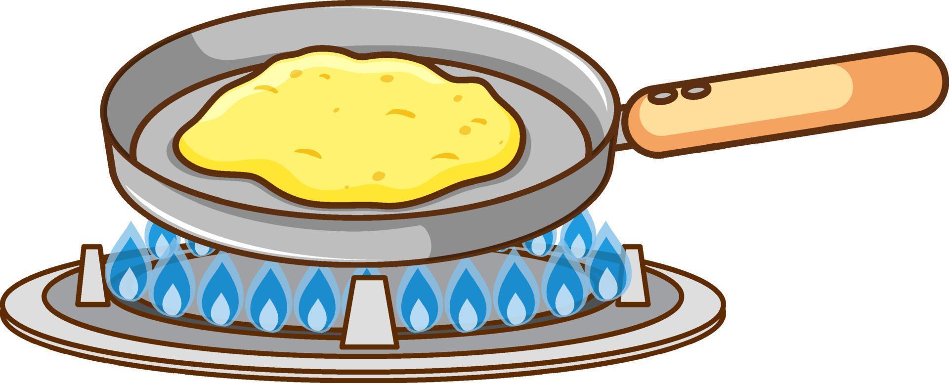 Omelette in frying pan on gas stove vector