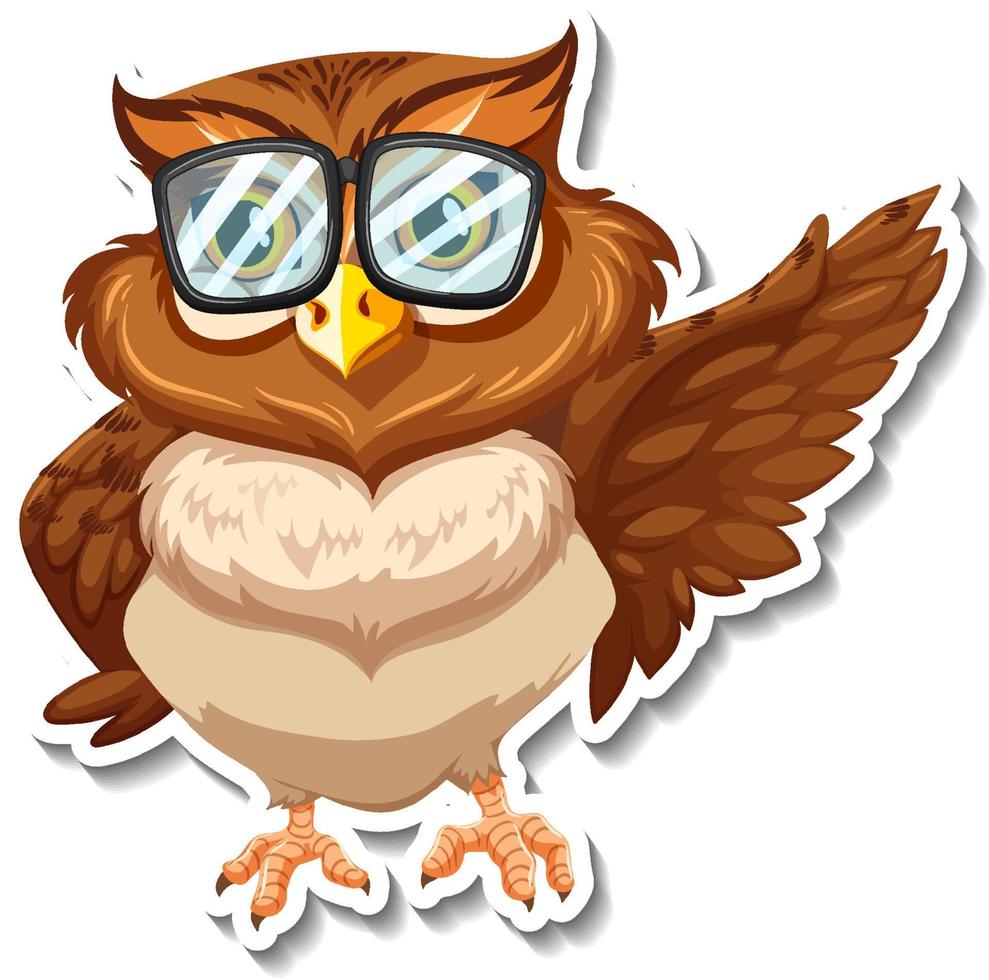 Owl bird wearing glasses animal cartoon sticker vector