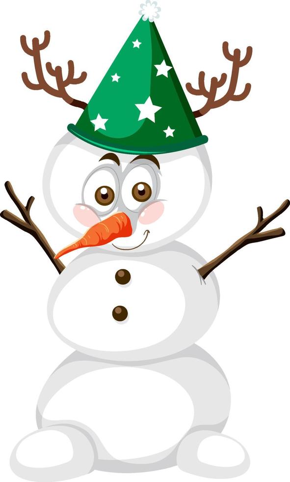 Snowman wearing Christmas hat cartoon character vector