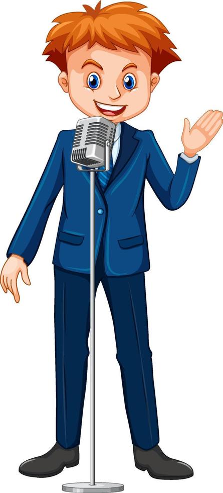 Speaker man with microphone on white background vector