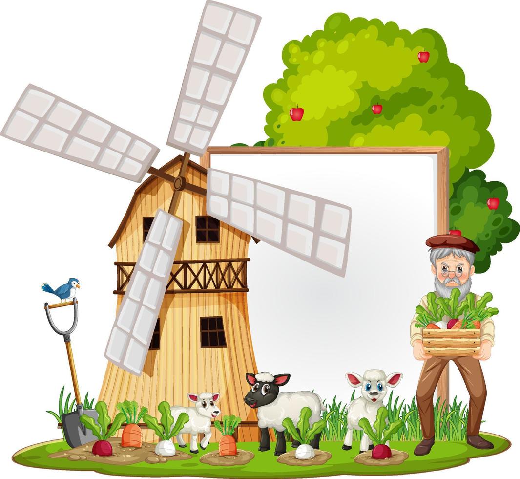 Empty banner template in the farm scene isolated on white background vector