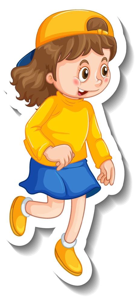 Sticker template with a student girl in standing pose isolated vector