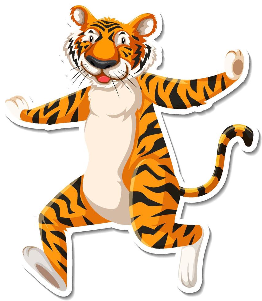 Tiger dancing cartoon character on white background vector