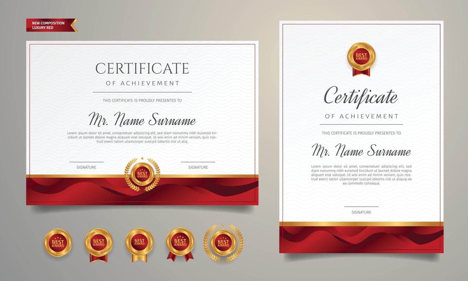Red and gold certificate of achievement border template vector