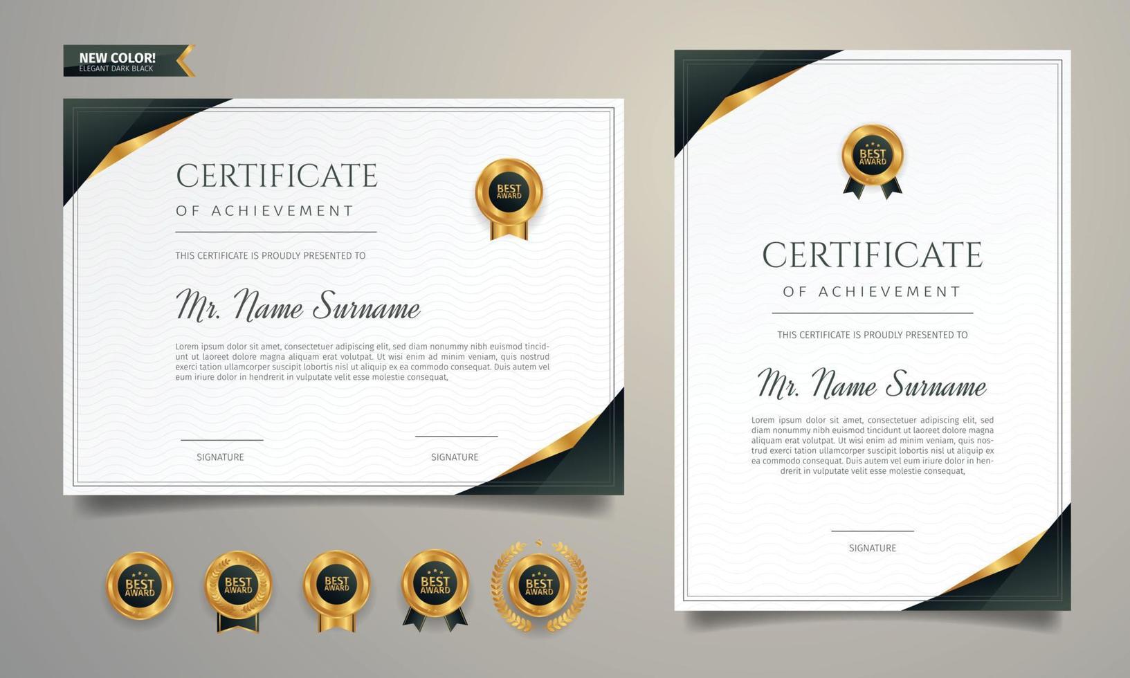 Black and gold certificate border template with luxury badge vector