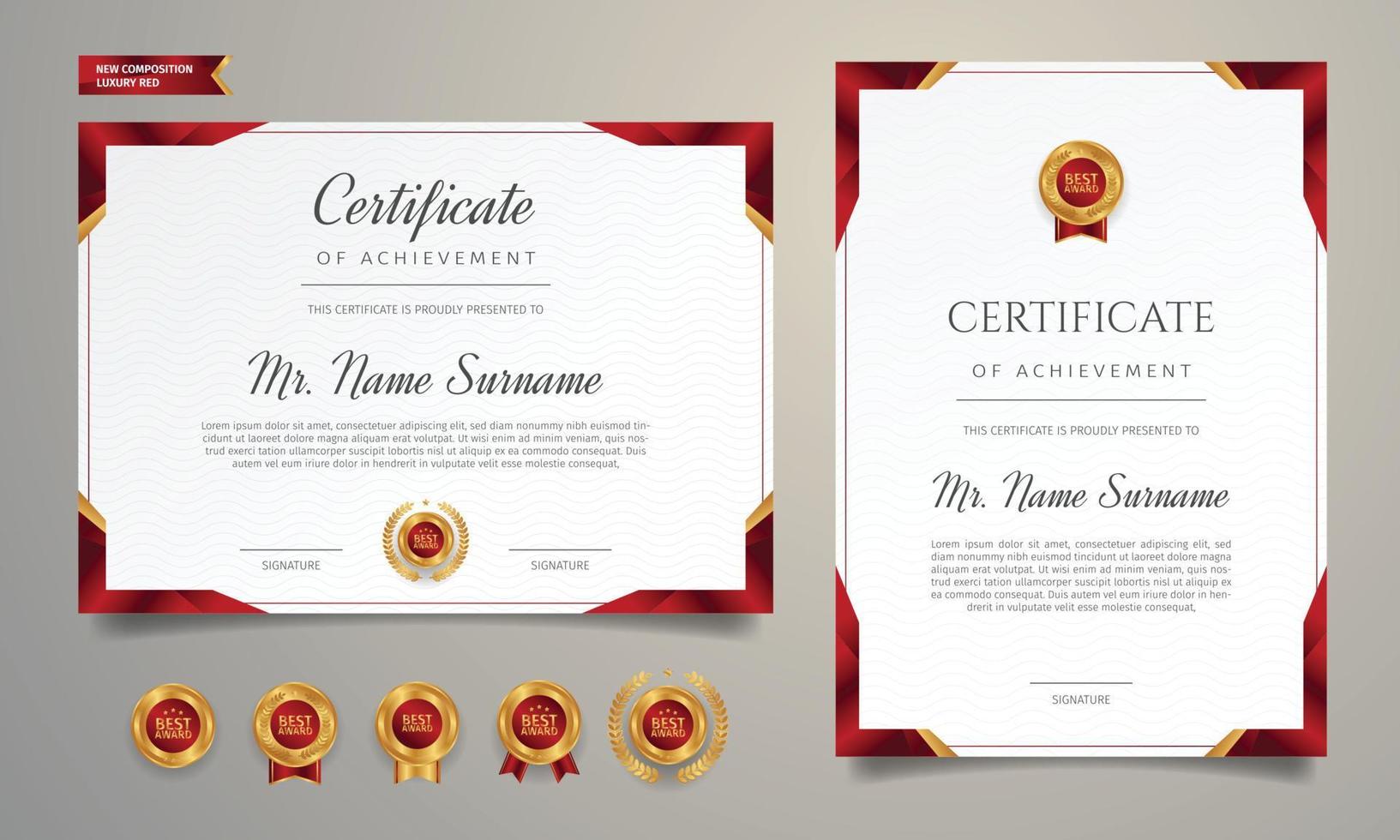 Red and gold certificate of achievement border template vector