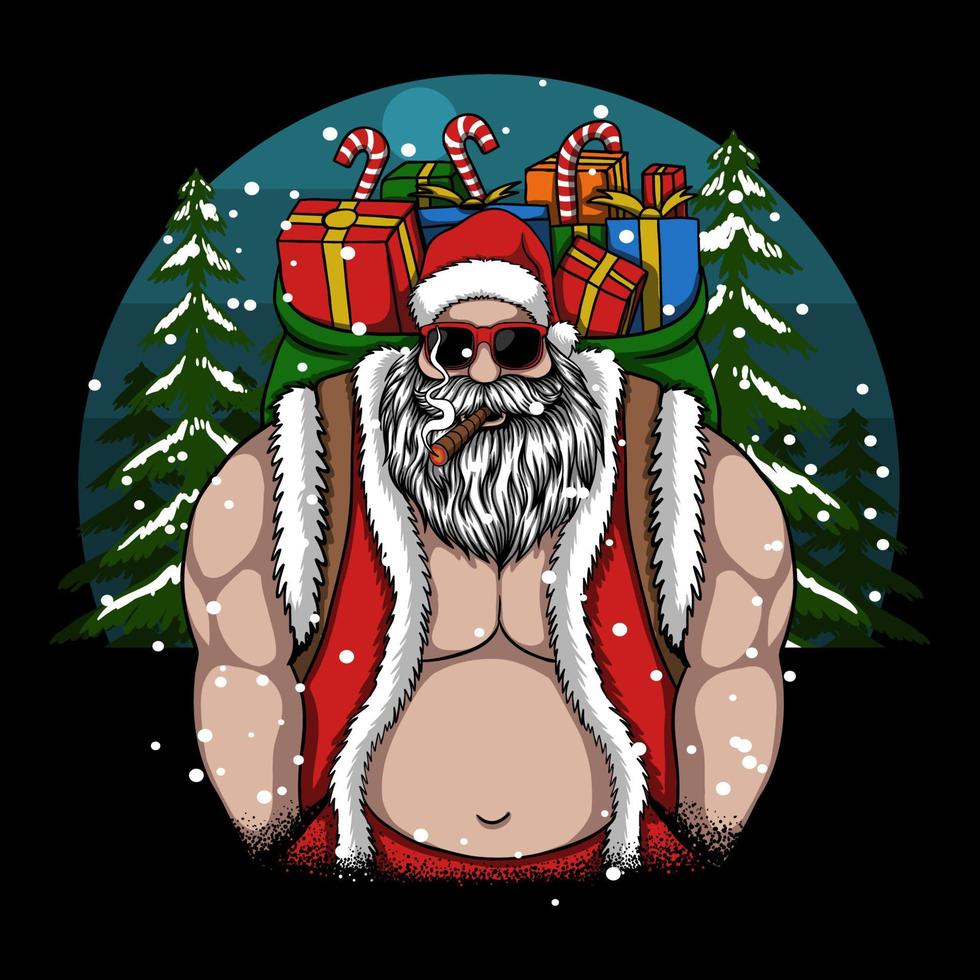 cool santa brings me a merry christmas gift vector illustration