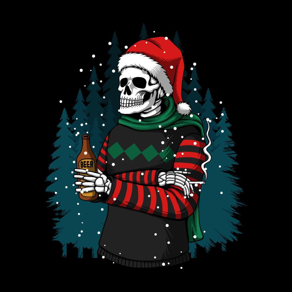 merry christmas winter skull vector illustration